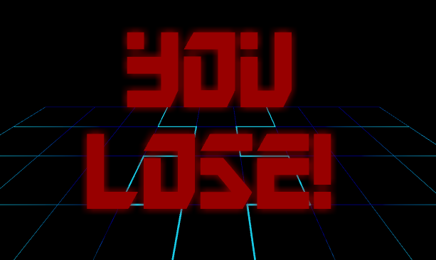 DieAI game over screen with red text over the neon grid