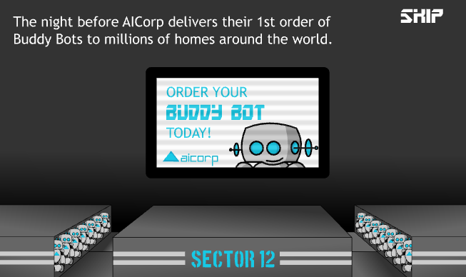 Story intro showing the Buddy Bot delivery advertisement